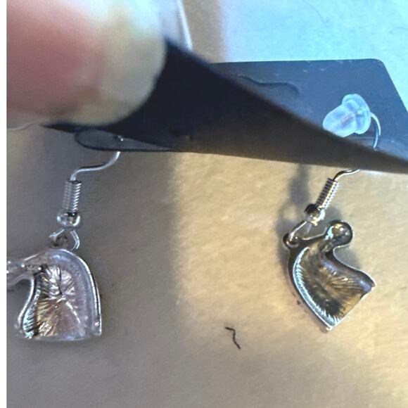 CHRISTMAS SANTA CLAUS HAT RED AND WHITE RHINESTONE DANGLE SILVER TONE EARRINGS - Picture 3 of 3